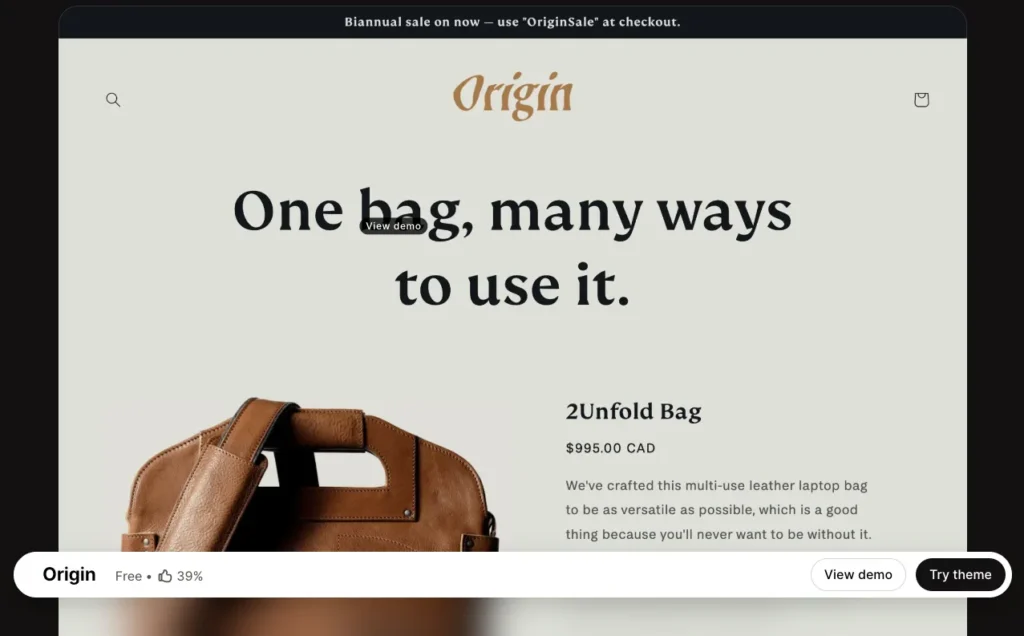Origin shopify theme